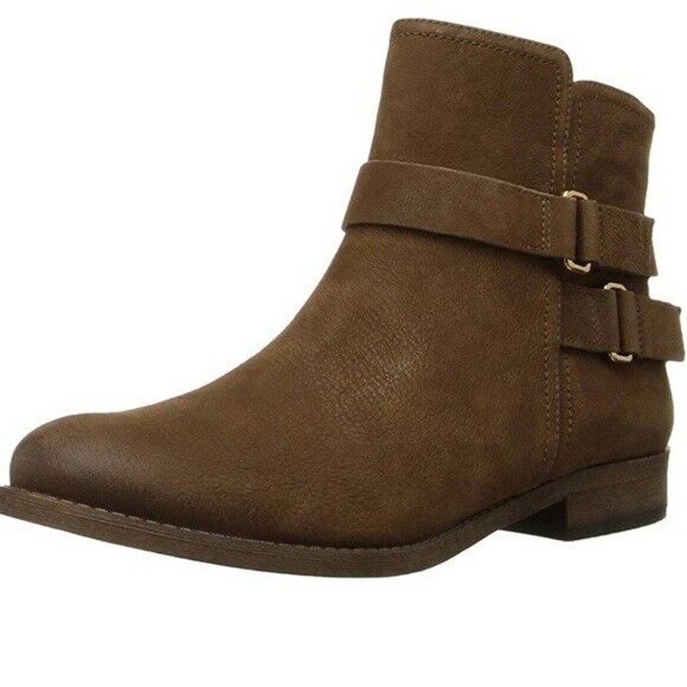 Franco Sarto Harwick Brown Leather Ankle Bootie Boots Buckle Strap Size 7.5M
